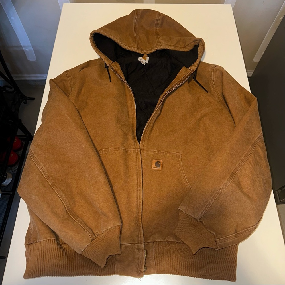 Vintage Brown Hooded Carhartt Jacket TALL XL Full Zip Used Good Condition